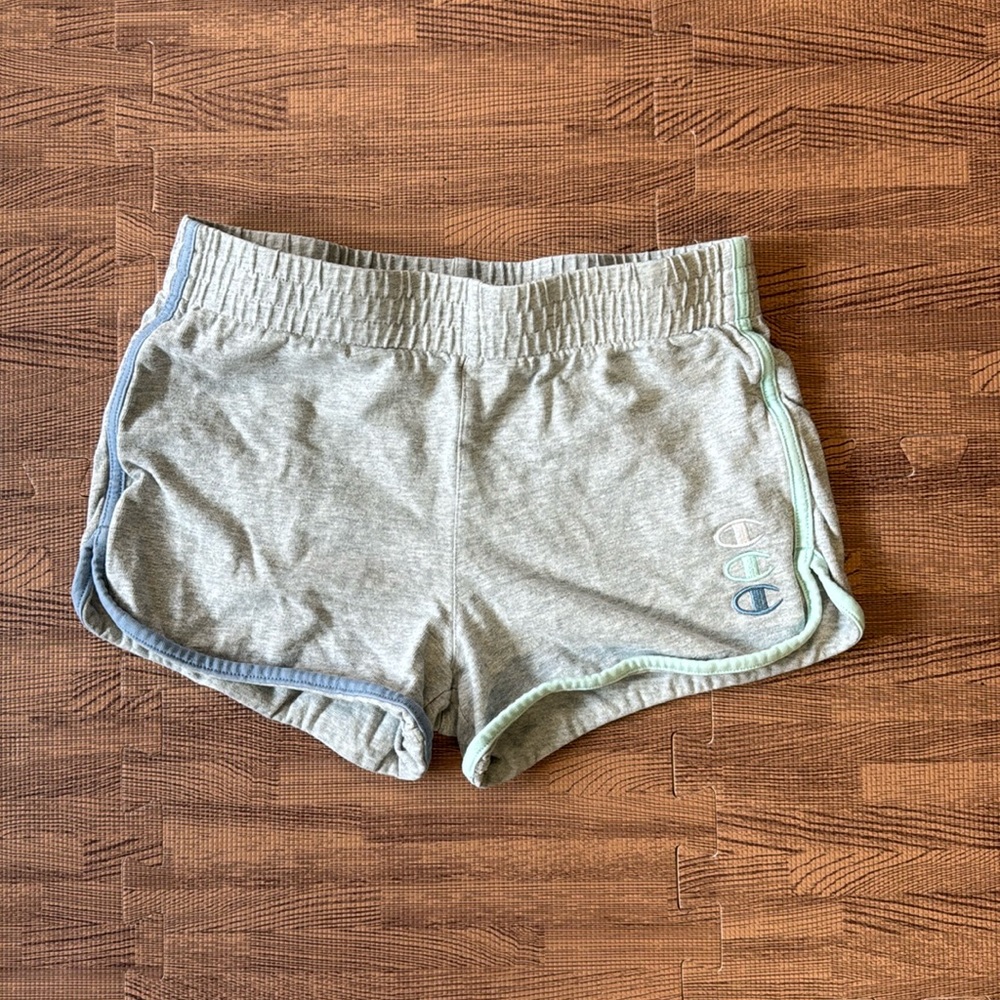 CHAMPION KIDS MEDIUM COMFY SHORTS GREY AND BLUE